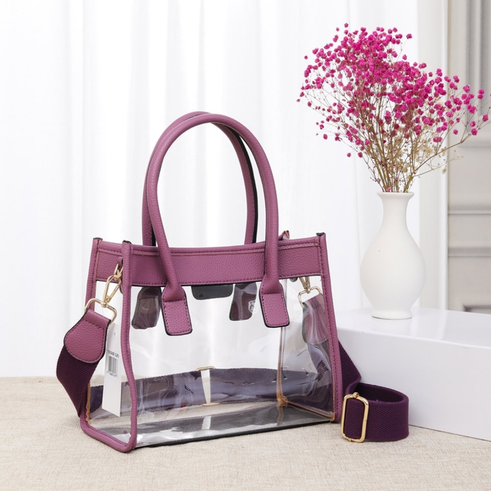 Purple Transparent Clear Tote Crossbody Bag Purse Leather Casual Women Accessory